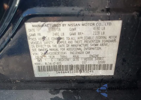 2008 Nissan Maxima 3.5 Se z USA, uszkodzony, nr VIN 1N4BA41E08C833045